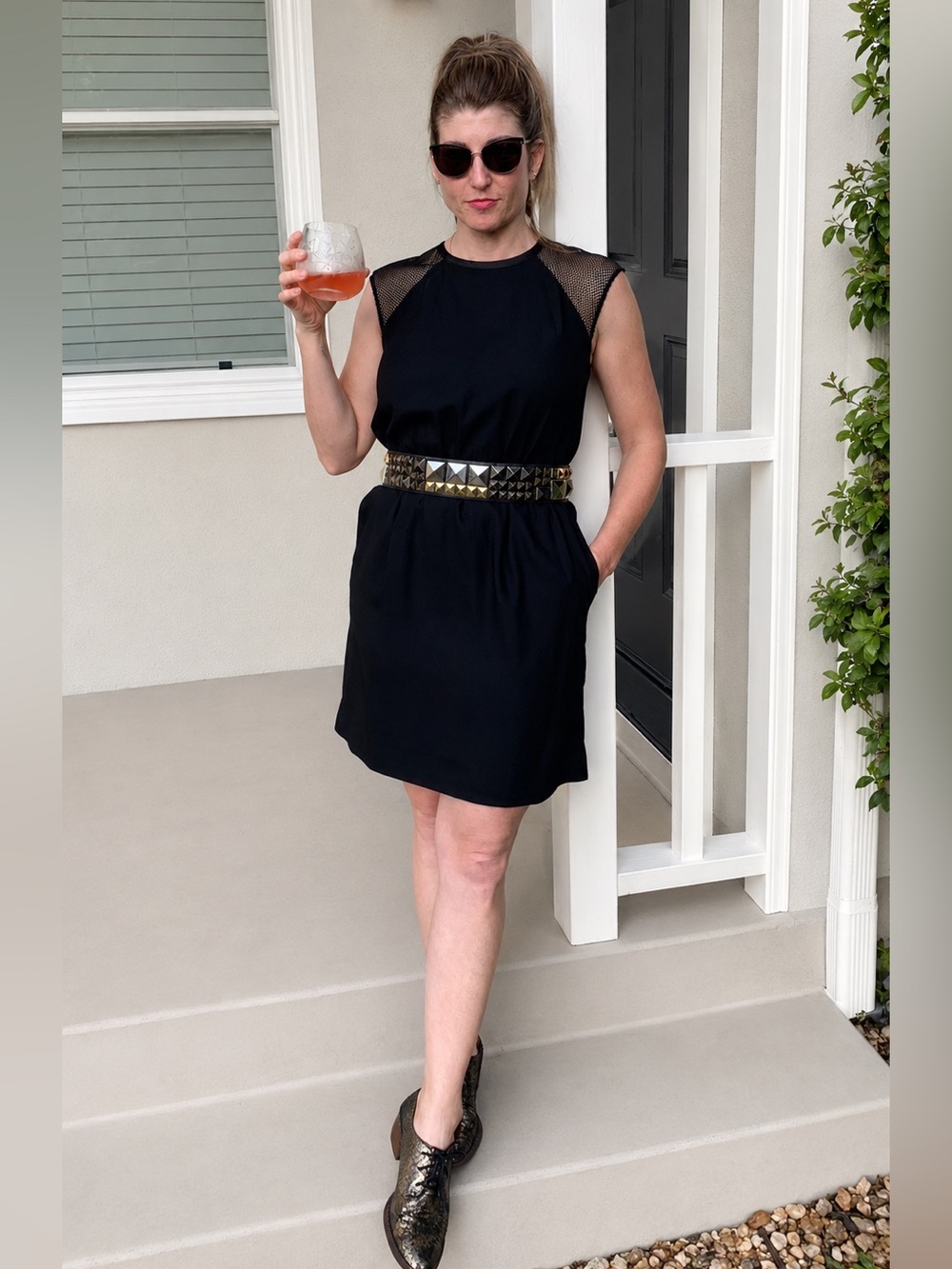 Banana Republic Black Sleeveless Shift Dress with Mesh Shoulders size 8